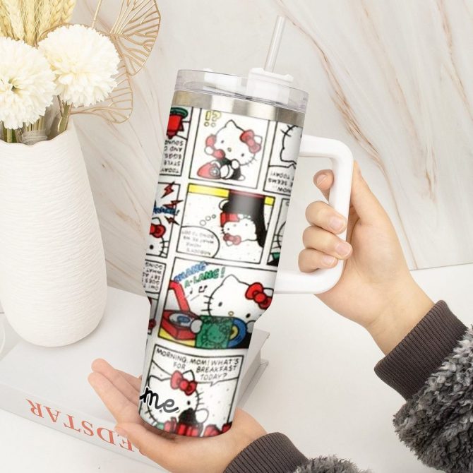 Hello Kitty Cartoon Custom Stanley Quencher 40Oz Stainless Steel Tumbler With Handle - Image 2