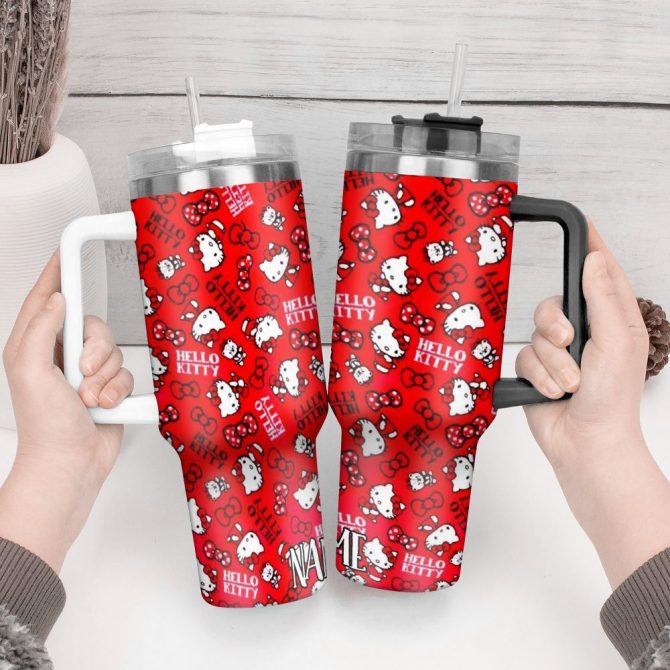Hello Kitty Cartoon Custom Stanley Quencher 40Oz Stainless Steel Tumbler With Handle - Image 3