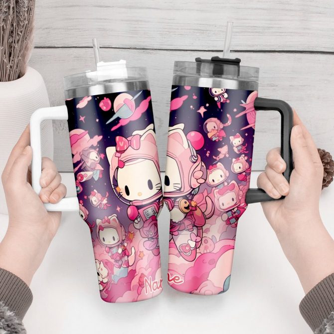 Hello Kitty Cartoon Custom Stanley Quencher 40Oz Stainless Steel Tumbler With Handle - Image 3