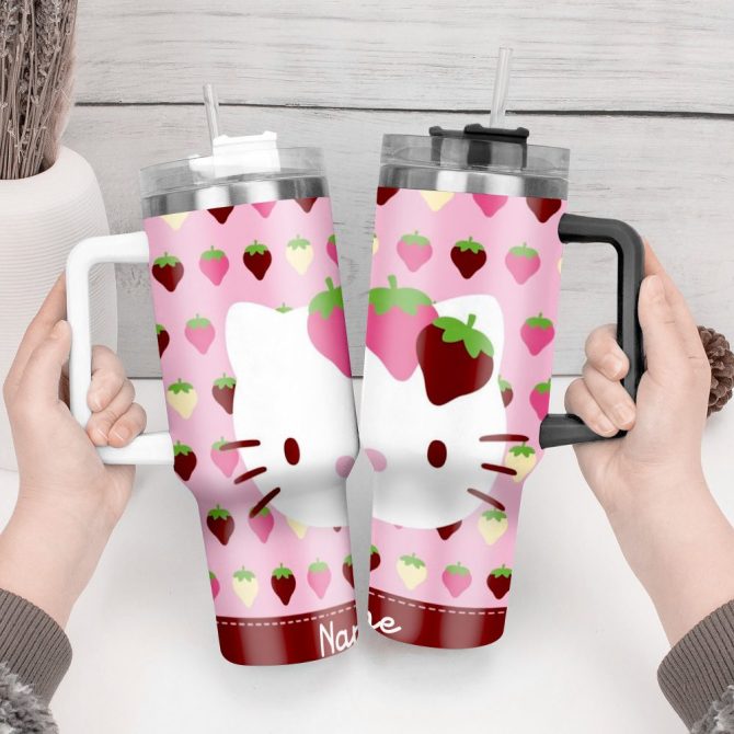Hello Kitty Cartoon Custom Stanley Quencher 40Oz Stainless Steel Tumbler With Handle - Image 4