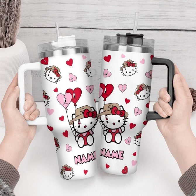 Hello Kitty Cartoon Custom Stanley Quencher 40Oz Stainless Steel Tumbler With Handle - Image 4