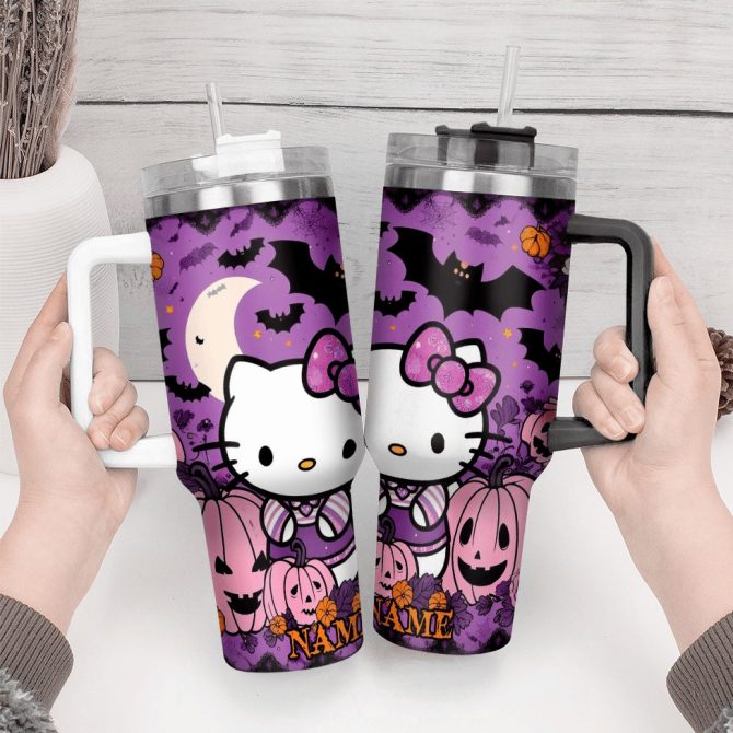 Hello Kitty Cartoon Custom Stanley Quencher 40Oz Stainless Steel Tumbler With Handle - Image 3