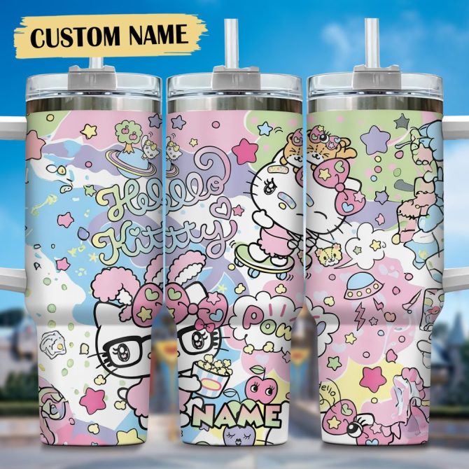 Hello Kitty Cartoon Custom Stanley Quencher 40Oz Stainless Steel Tumbler With Handle