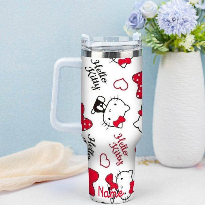 Hello Kitty Cartoon Custom Stanley Quencher 40Oz Stainless Steel Tumbler With Handle - Image 3