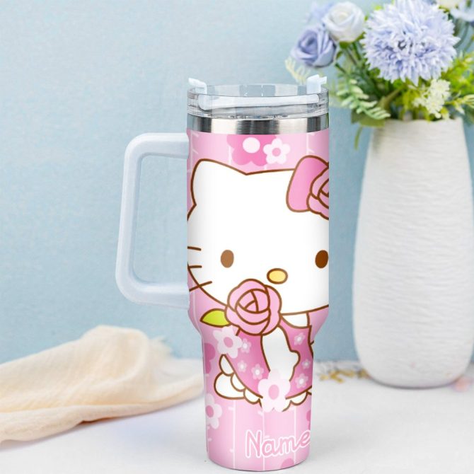 Hello Kitty Cartoon Custom Stanley Quencher 40Oz Stainless Steel Tumbler With Handle - Image 2