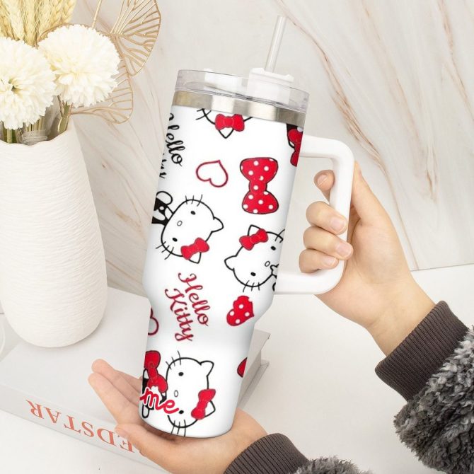 Hello Kitty Cartoon Custom Stanley Quencher 40Oz Stainless Steel Tumbler With Handle - Image 4