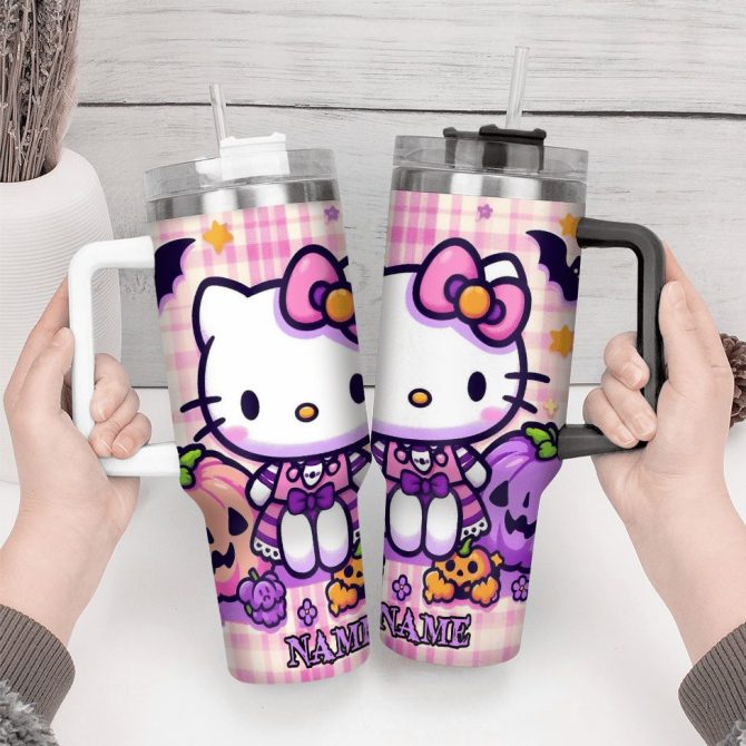 Hello Kitty Cartoon Custom Stanley Quencher 40Oz Stainless Steel Tumbler With Handle - Image 4