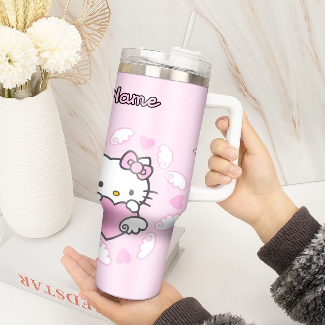 Hello Kitty Cartoon Custom Stanley Quencher 40Oz Stainless Steel Tumbler With Handle - Image 4