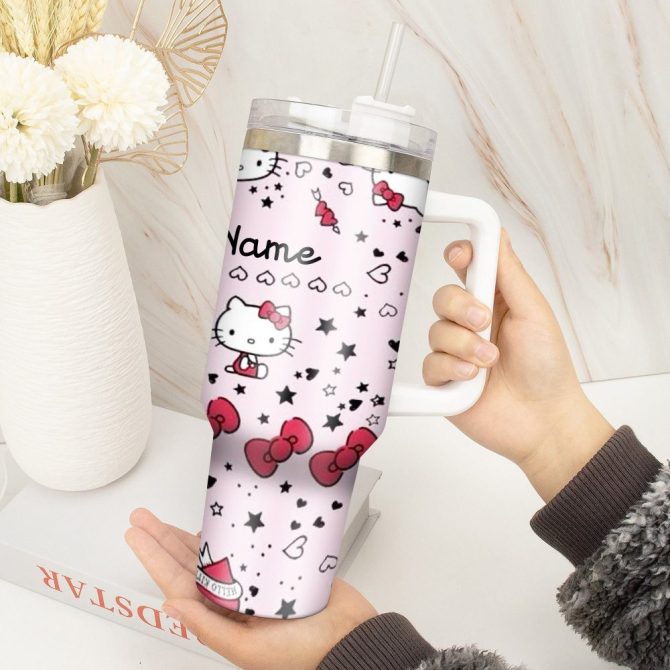 Hello Kitty Cartoon Custom Stanley Quencher 40Oz Stainless Steel Tumbler With Handle - Image 4