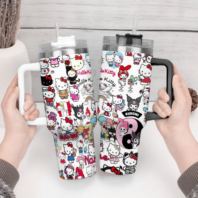 Hello Kitty Cartoon Custom Stanley Quencher 40Oz Stainless Steel Tumbler With Handle - Image 3