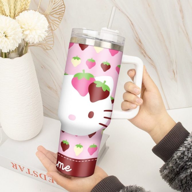 Hello Kitty Cartoon Custom Stanley Quencher 40Oz Stainless Steel Tumbler With Handle - Image 3