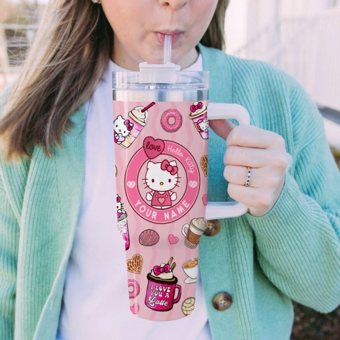Hello Kitty Cartoon Custom Stanley Quencher 40Oz Stainless Steel Tumbler With Handle - Image 5