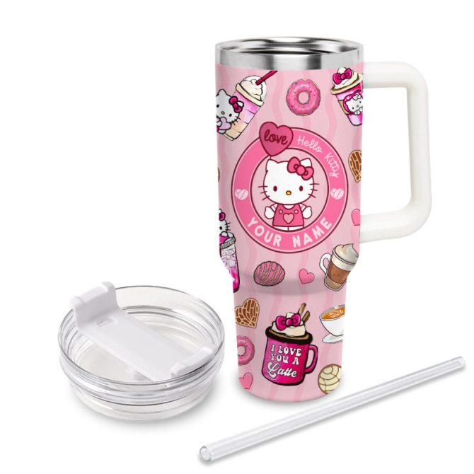 Hello Kitty Cartoon Custom Stanley Quencher 40Oz Stainless Steel Tumbler With Handle - Image 3
