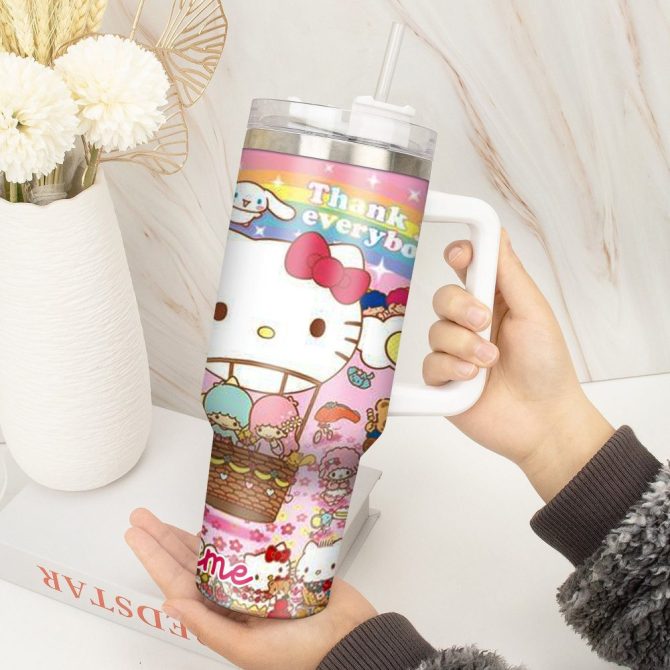 Hello Kitty Cartoon Custom Stanley Quencher 40Oz Stainless Steel Tumbler With Handle - Image 4