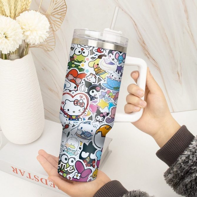Hello Kitty Cartoon Custom Stanley Quencher 40Oz Stainless Steel Tumbler With Handle - Image 2