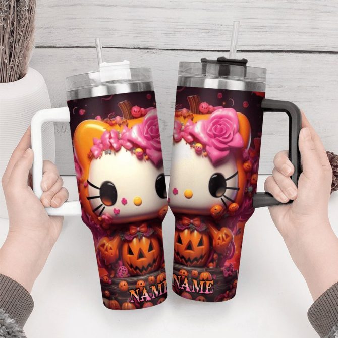 Hello Kitty Cartoon Custom Stanley Quencher 40Oz Stainless Steel Tumbler With Handle - Image 4