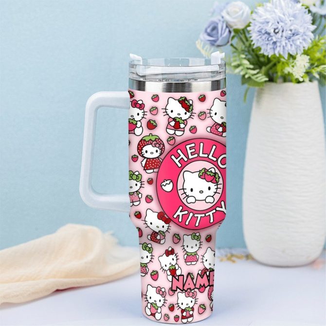 Hello Kitty Cartoon Custom Stanley Quencher 40Oz Stainless Steel Tumbler With Handle - Image 3