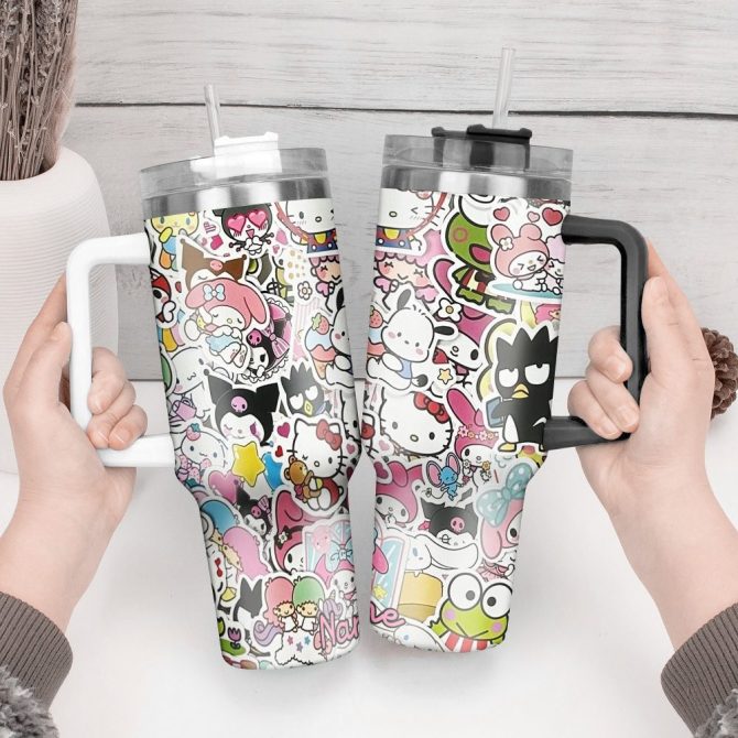 Hello Kitty Cartoon Custom Stanley Quencher 40Oz Stainless Steel Tumbler With Handle - Image 3