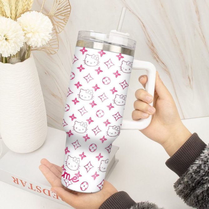 Hello Kitty Cartoon Custom Stanley Quencher 40Oz Stainless Steel Tumbler With Handle - Image 4