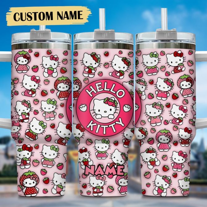 Hello Kitty Cartoon Custom Stanley Quencher 40Oz Stainless Steel Tumbler With Handle