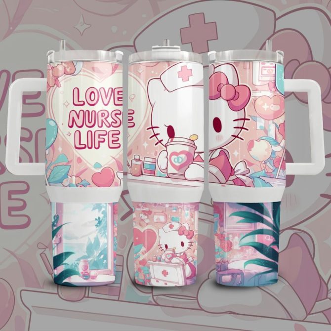 Hello Kitty Cartoon Custom Stanley Quencher 40Oz Stainless Steel Tumbler - Image 2