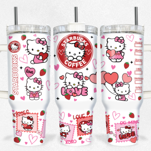 Hello Kitty Coffee Sanrio Cartoon Custom Stanley Quencher 40Oz Stainless Steel Tumbler With Handle
