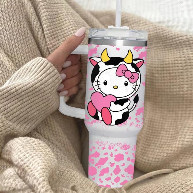 Hello Kitty Cowprint Sanrio Cartoon Custom Stanley Quencher 40Oz Stainless Steel Tumbler With Handle - Image 2