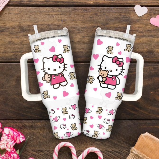 Hello Kitty Sanrio Cartoon Custom Stanley Quencher 40Oz Stainless Steel Tumbler With Handle - Image 4