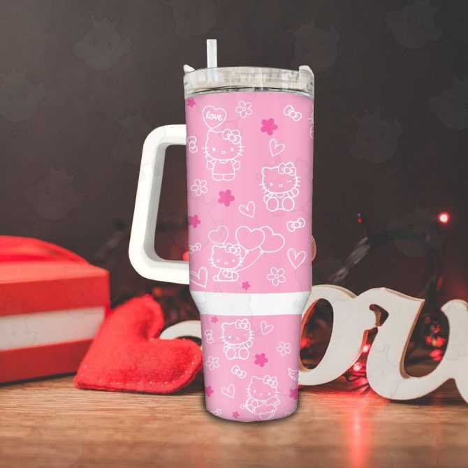 Hello Kitty Sanrio Cartoon Custom Stanley Quencher 40Oz Stainless Steel Tumbler With Handle - Image 4
