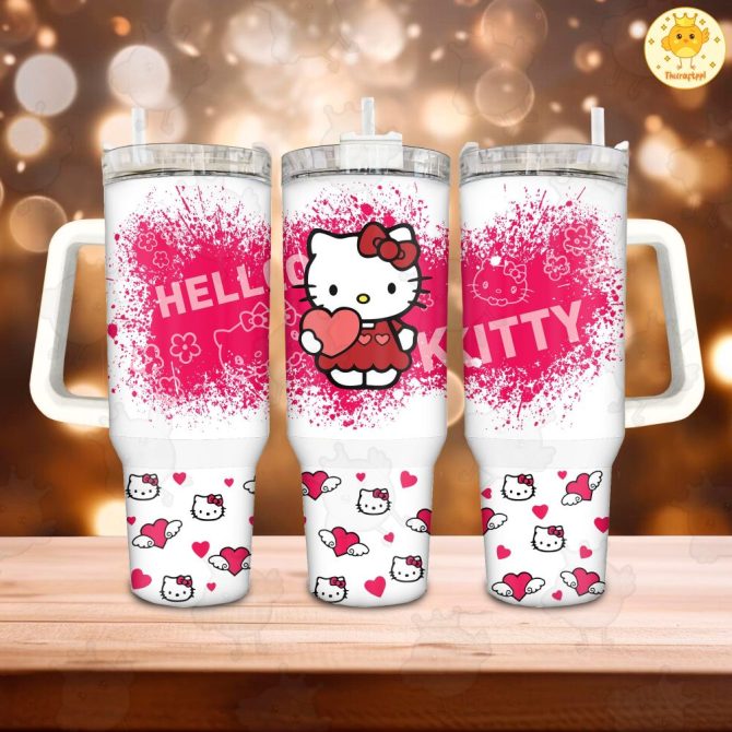 Hello Kitty Sanrio Cartoon Custom Stanley Quencher 40Oz Stainless Steel Tumbler With Handle