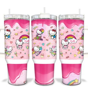 Hello Kitty Sanrio Cartoon Custom Stanley Quencher 40Oz Stainless Steel Tumbler With Handle