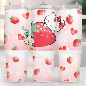 Hello Kitty Sanrio Cartoon Custom Stanley Quencher 40Oz Stainless Steel Tumbler With Handle