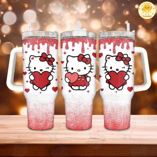 Hello Kitty Sanrio Cartoon Custom Stanley Quencher 40Oz Stainless Steel Tumbler With Handle