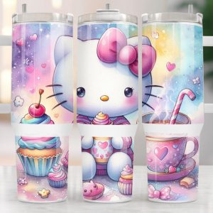 Hello Kitty Sanrio Cartoon Custom Stanley Quencher 40Oz Stainless Steel Tumbler With Handle