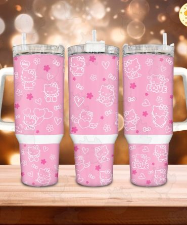 Hello Kitty Sanrio Cartoon Custom Stanley Quencher 40Oz Stainless Steel Tumbler With Handle