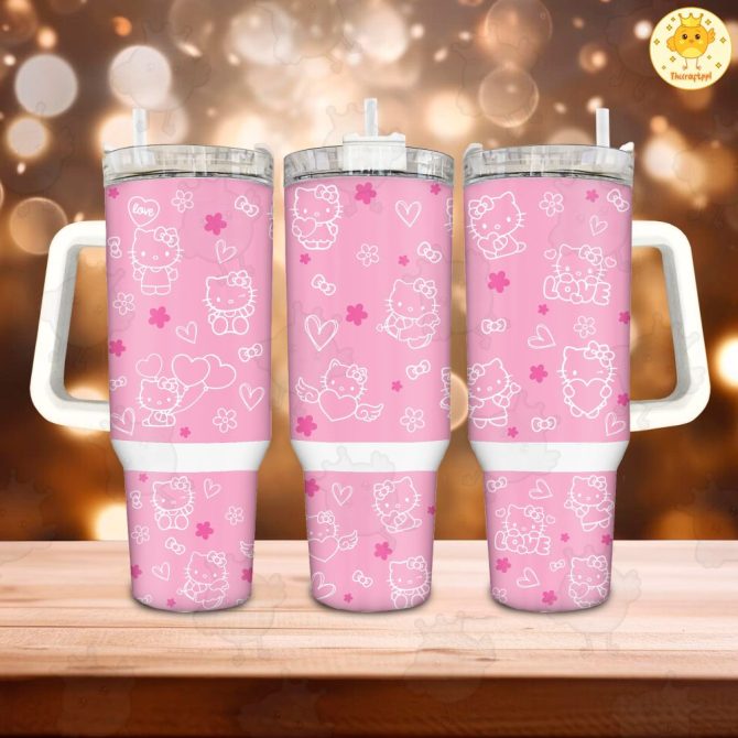 Hello Kitty Sanrio Cartoon Custom Stanley Quencher 40Oz Stainless Steel Tumbler With Handle
