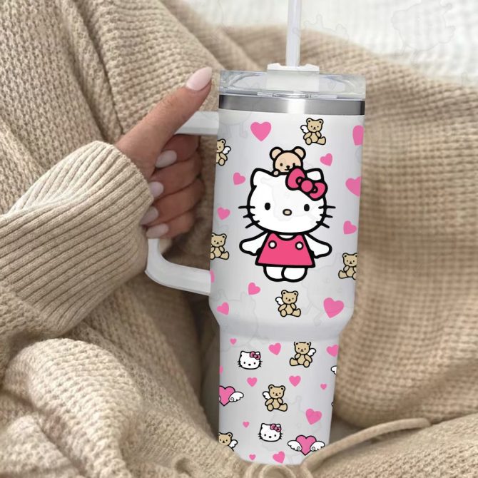 Hello Kitty Sanrio Cartoon Custom Stanley Quencher 40Oz Stainless Steel Tumbler With Handle - Image 2