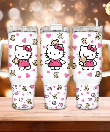 Hello Kitty Sanrio Cartoon Custom Stanley Quencher 40Oz Stainless Steel Tumbler With Handle