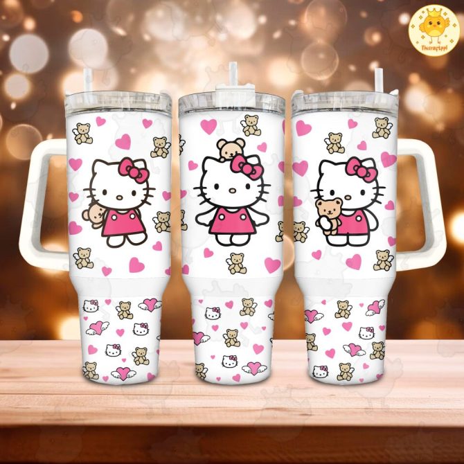 Hello Kitty Sanrio Cartoon Custom Stanley Quencher 40Oz Stainless Steel Tumbler With Handle