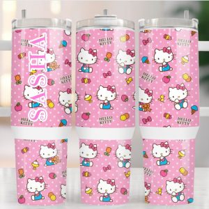 Hello Kitty Sanrio Cartoon Custom Stanley Quencher 40Oz Stainless Steel Tumbler With Handle