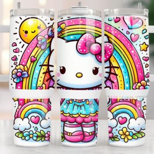 Hello Kitty Sanrio Cartoon Custom Stanley Quencher 40Oz Stainless Steel Tumbler With Handle