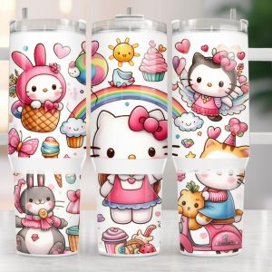 Hello Kitty Sanrio Cartoon Custom Stanley Quencher 40Oz Stainless Steel Tumbler With Handle