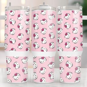 Hello Kitty Sanrio Cartoon Custom Stanley Quencher 40Oz Stainless Steel Tumbler With Handle
