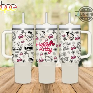 Hello Kitty Sanrio Cartoon Custom Stanley Quencher 40Oz Stainless Steel Tumbler With Handle