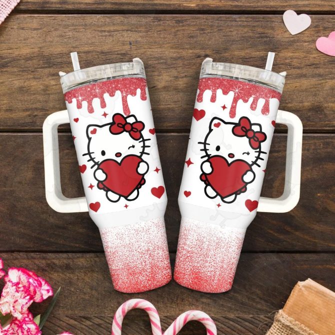 Hello Kitty Sanrio Cartoon Custom Stanley Quencher 40Oz Stainless Steel Tumbler With Handle - Image 3