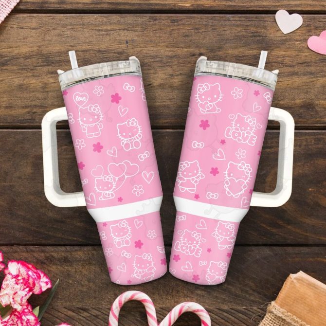 Hello Kitty Sanrio Cartoon Custom Stanley Quencher 40Oz Stainless Steel Tumbler With Handle - Image 3