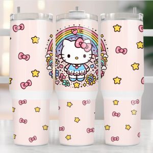 Hello Kitty Sanrio Cartoon Custom Stanley Quencher 40Oz Stainless Steel Tumbler With Handle