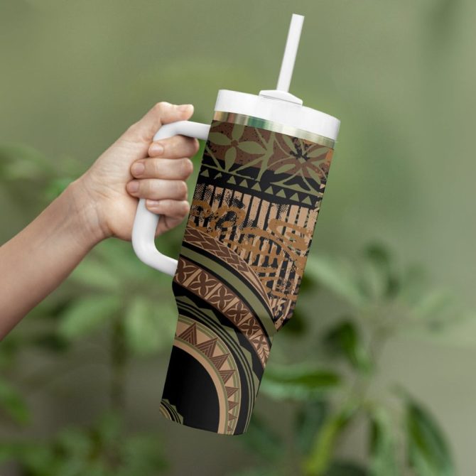 Hibiscus Tribal Vintage Custom Stanley Quencher 40Oz Stainless Steel Tumbler - Image 4