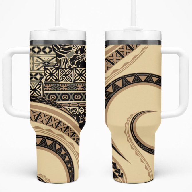 Hibiscus Tribal Vintage Custom Stanley Quencher 40Oz Stainless Steel Tumbler