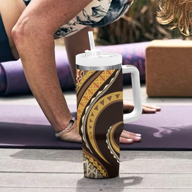Hibiscus Tribal Vintage Custom Stanley Quencher 40Oz Stainless Steel Tumbler - Image 7